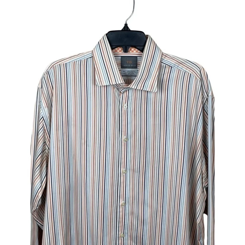 Thomas Dean orange white striped flip cuff long sleeve button up shirt size XXL - Picture 2 of 6